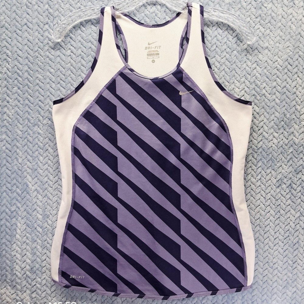 Nike Dri-FIT Tank Top Womens Medium Purple White Striped Racerback Running Gym
